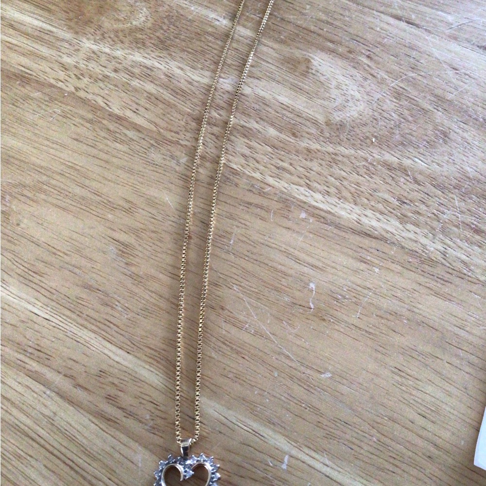 14 KT Gold and Silver Heart Necklace With Diamonds